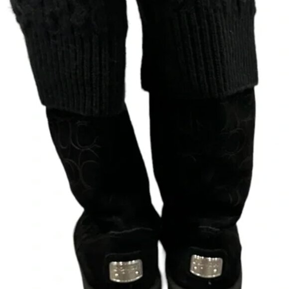 Coach Georgia Black Signature Logo C Suede Cuffed Sweater Knit Boots SIZE 7 - Picture 5 of 5